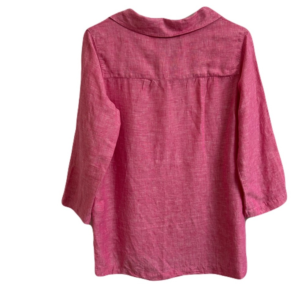 Tahari Women’s Size S 100% Linen Pullover Shirt Pink Side Vent Pearl Buttons - Picture 2 of 8